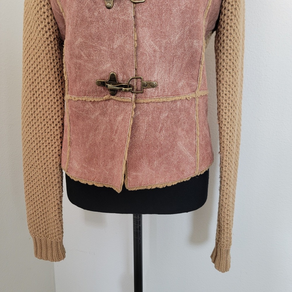 VTG Y2K Wool Faux Shearling Knit Toggle Cardigan Jacket Large Retro Boho Western - Picture 4 of 16